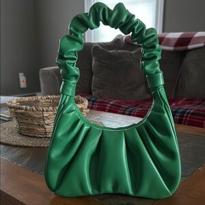 Emerald Green Crescent Shoulder Bag with Ruched Handle